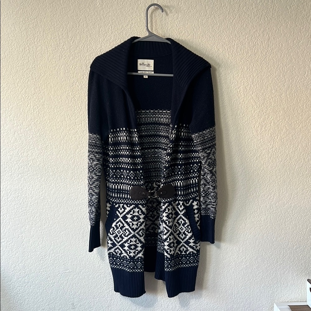 Navy Blue Patterned Cardigan Sweater